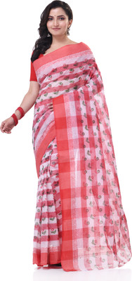 TANTLOOM Printed Handloom Handloom Pure Cotton Saree(Red)