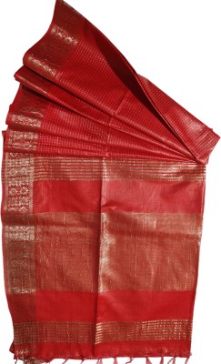 Zafreen Handloom Woven, Self Design Bhagalpuri Cotton Silk Saree(Red)