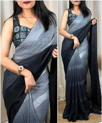 BHIKS RR Solid/Plain, Dyed Bollywood Georgette, Art Silk Saree(Grey)