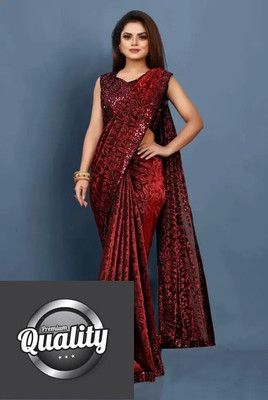 Online Bazaaar Embellished Bollywood Lycra Blend Saree(Maroon)