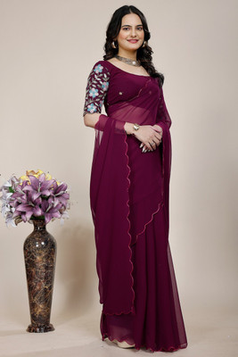 KONICA FAB Self Design, Solid/Plain, Embroidered Bollywood Georgette Saree(Purple)