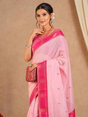 Divastri Woven Maheshwari Cotton Blend Saree(Pink)