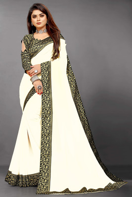 Georgette Saree Solid/Plain Jamdani Georgette, Crepe Saree(Beige)