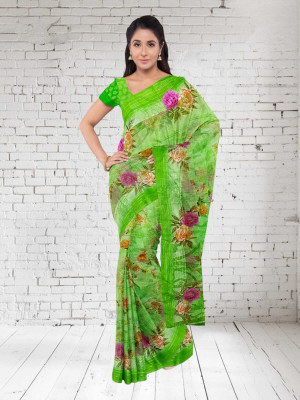 Classy Foriever Printed Daily Wear Cotton Blend Saree(Light Green)