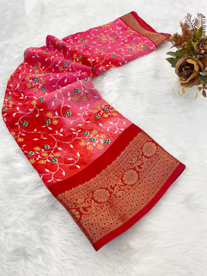 ZARISTACREATION Printed Bollywood Dupion Silk Saree(Red)