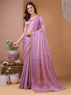 Blue Wish Solid/Plain Bollywood Chiffon Saree(Pink)