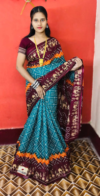 ETHNIC ODISHA HANDLOOM Printed, Graphic Print Sambalpuri Pure Cotton Saree(Green)