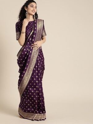 Sassy Hues Woven Kanjivaram Cotton Silk, Art Silk Saree(Purple)