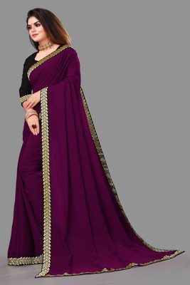 patu plus Solid/Plain, Embellished Bollywood Georgette Saree(Purple)