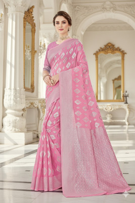 Saadhvi Woven Banarasi Cotton Blend Saree(Pink)
