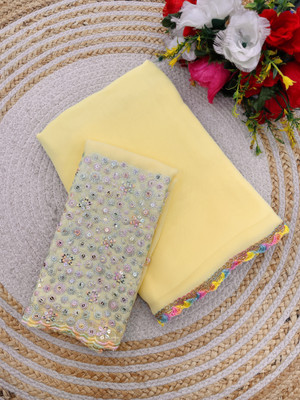saanvi Solid/Plain Bollywood Georgette Saree(Yellow)