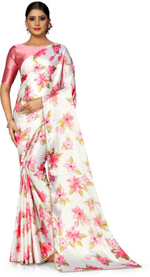 SHREESHA ENTERPRISE Printed Bollywood Satin Saree(White)