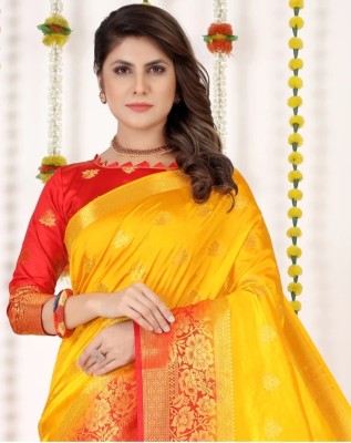 Divastri Woven Banarasi Cotton Silk Saree(Yellow)