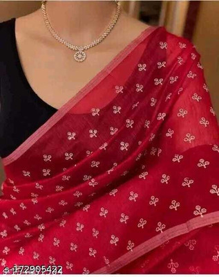 Vikash fab Hand Painted Handloom Chanderi Saree(Red)