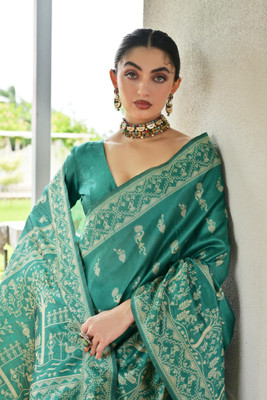 ROOP LAVANYA Printed Banarasi Art Silk, Jacquard Saree(Dark Green)