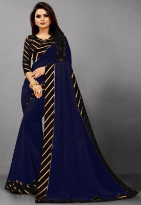 Flip The Style Solid/Plain Bollywood Georgette, Chiffon Saree(Blue)