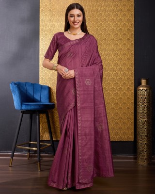 DOI MOI Embellished, Solid/Plain, Self Design Bollywood Tussar Silk, Silk Blend Saree(Magenta)