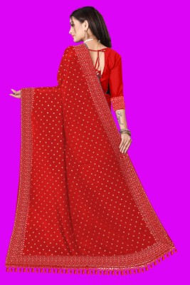 rudraCreation Striped, Self Design Maheshwari Georgette Saree(Red)