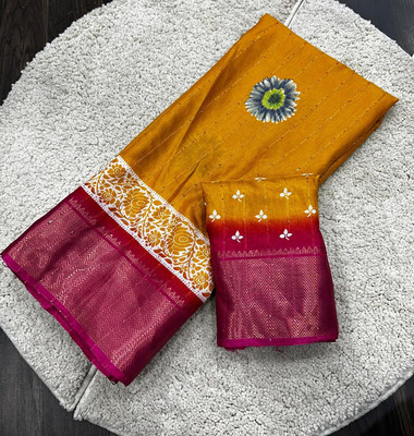 NavinyaVastra Printed Banarasi Jacquard Saree(Yellow)