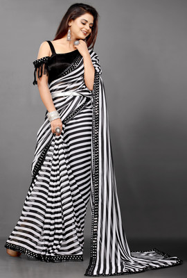 Flip The Style Printed Bollywood Georgette Saree(White, Black)