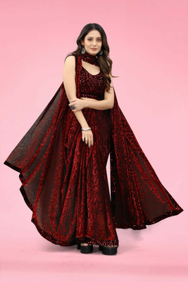 Sareei Woven Bollywood Net Saree(Maroon)