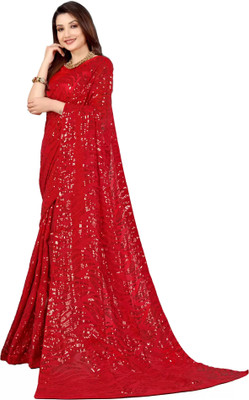 SHOBHTESH Embroidered, Digital Print Bollywood Georgette Saree(Red)