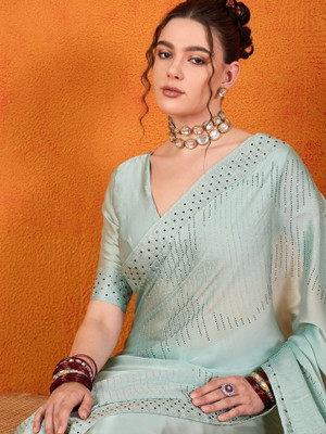 Urbanari Embroidered Bollywood Silk Blend, Jacquard Saree(Blue)