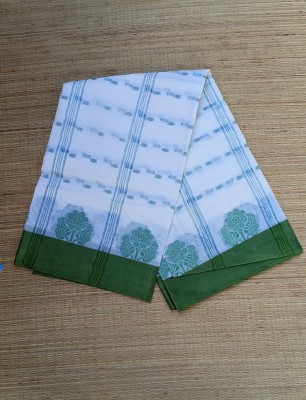 PRANATI ENTERPRISE Self Design Tant Pure Cotton Saree(White, Green)