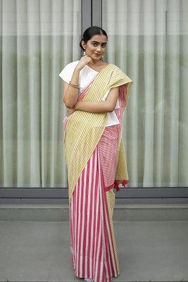 Anjaneya Sarees Printed Bollywood Linen Saree(Yellow)