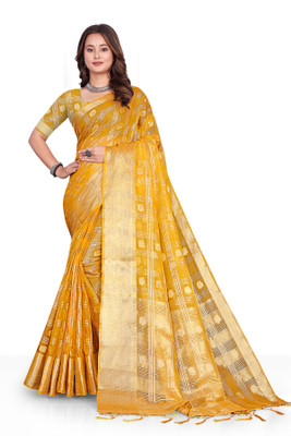 Aarunika SBT Solid/Plain Bollywood Organza Saree(Yellow)