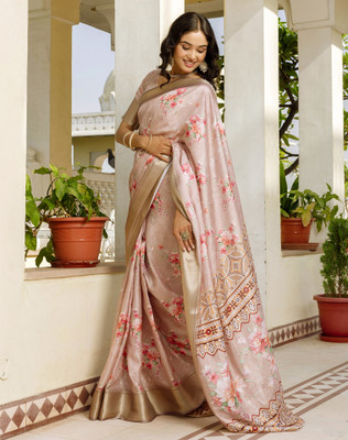 Tasrika Printed Bollywood Silk Blend Saree(Multicolor, Beige)