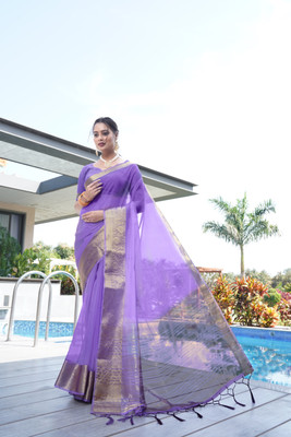 KOTHARI SBT Self Design Bandhani Organza Saree(Light Blue)