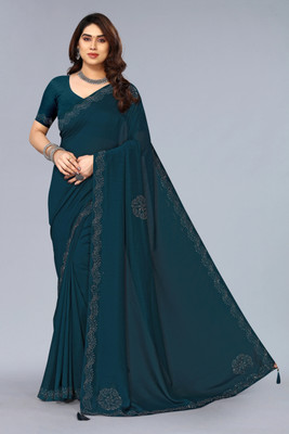 Madhur milan Solid/Plain Daily Wear Art Silk Saree(Blue)