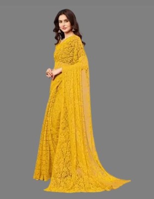 Fashion Field Self Design Bollywood Net Saree(Yellow)