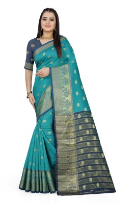 Indian Fashionista Woven Kanjivaram Jacquard Saree(Green)