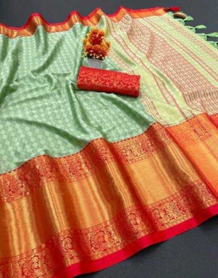 nilfashion Self Design, Woven Kanjivaram Cotton Silk, Cotton Blend Saree(Light Green)