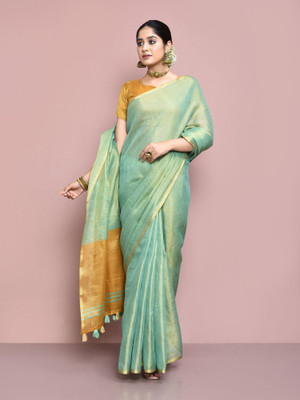 Elora Solid/Plain Bollywood Tissue Saree(Green)