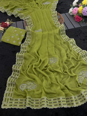 JENNYFEB Embellished Bollywood Pure Silk Saree(Light Green)