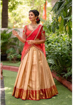 CLODD7STAR Self Design Semi Stitched Lehenga Choli(Red, Gold)