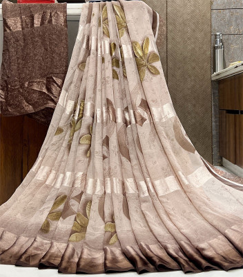 HouseOfCommon Printed Bollywood Georgette Saree(Brown)