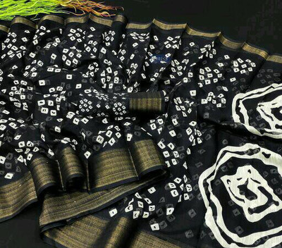 Saadhvi Printed Daily Wear Cotton Blend Saree(Black)