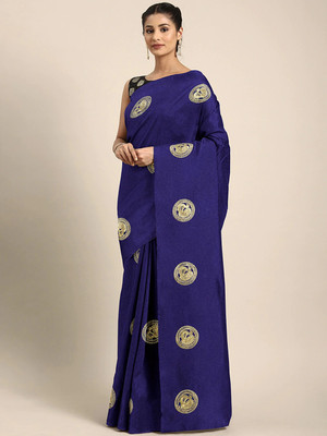 Divastri Printed Bandhani Cotton Silk Saree(Blue)