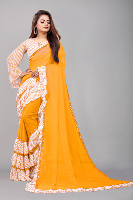 omeeka Printed Bollywood Georgette, Chiffon Saree(Yellow)