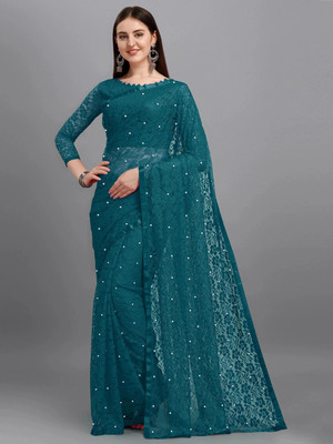 LOROFY Self Design Bollywood Net Saree(Blue)