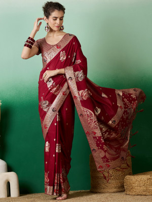 RK Creation Printed Bollywood Cotton Silk Saree(Maroon)
