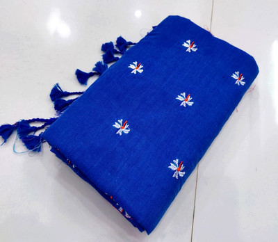 RIDDHIMAN FASHION Floral Print Handloom Pure Cotton Saree(Blue)