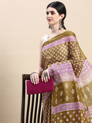 SHANVIKA Printed Daily Wear Pure Cotton Saree(Mustard)