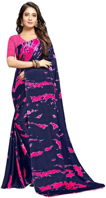 Vcnxc Printed Banarasi Cotton Blend Saree(Dark Blue)