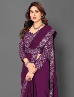 tapovan fashion Solid/Plain Bollywood Chiffon Saree(Magenta)