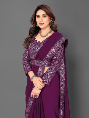 tapovan fashion Solid/Plain Bollywood Chiffon Saree(Magenta)